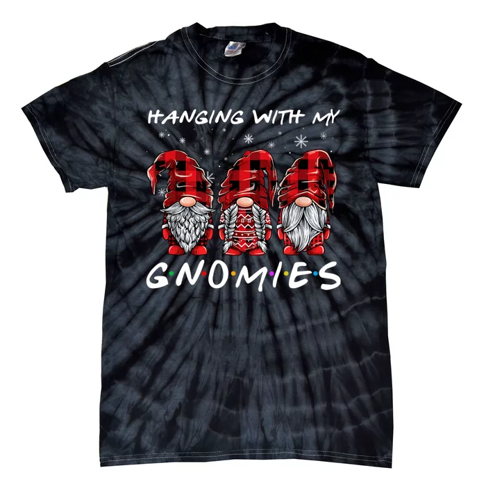 Hanging With Gnomies Christmas Gnomes Xmas Buffalo Plaid Red Tie-Dye T-Shirt