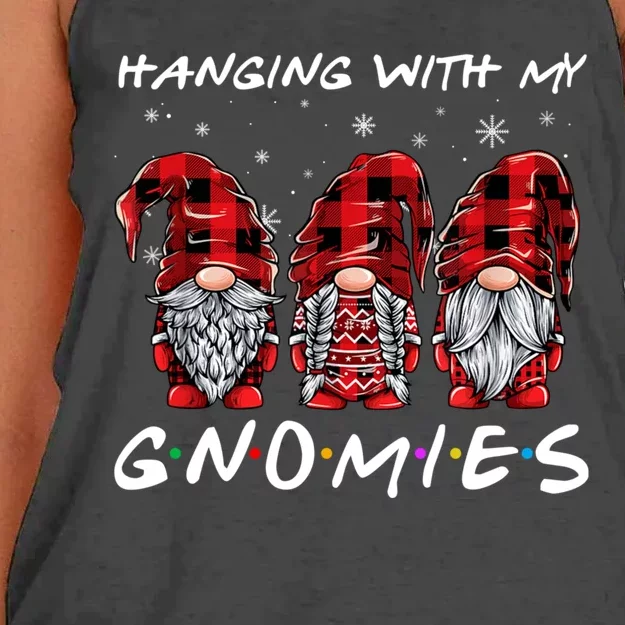 Hanging With Gnomies Christmas Gnomes Xmas Buffalo Plaid Red Women's Knotted Racerback Tank