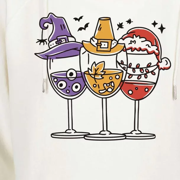 Holidays Wine Glasses Festive Womens Funnel Neck Pullover Hood