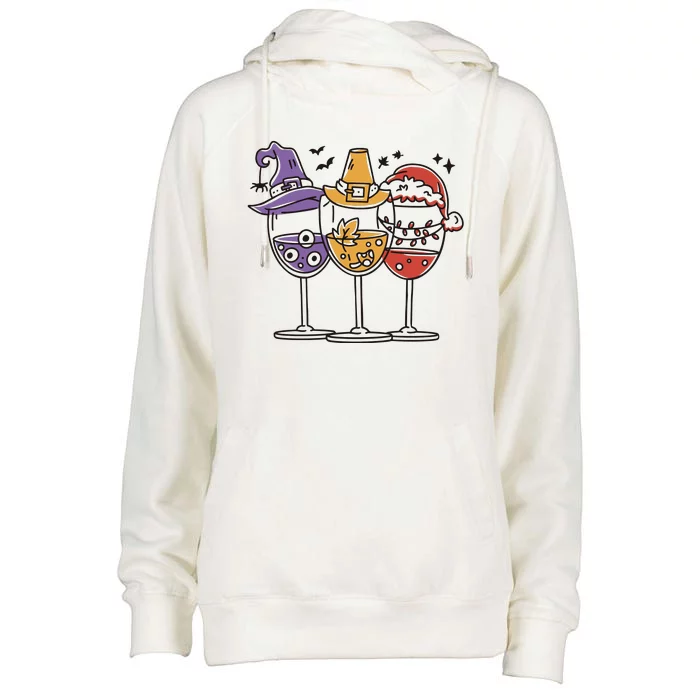 Holidays Wine Glasses Festive Womens Funnel Neck Pullover Hood