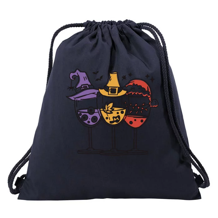 Holidays Wine Glasses Festive Drawstring Bag