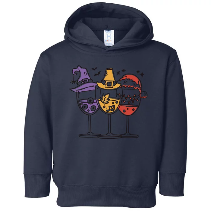 Holidays Wine Glasses Festive Toddler Hoodie