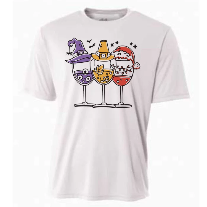 Holidays Wine Glasses Festive Cooling Performance Crew T-Shirt