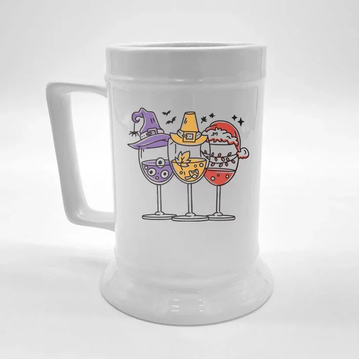 Holidays Wine Glasses Festive Front & Back Beer Stein