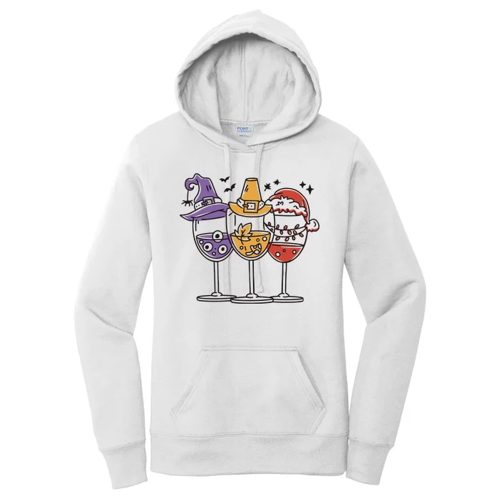 Holidays Wine Glasses Festive Women's Pullover Hoodie