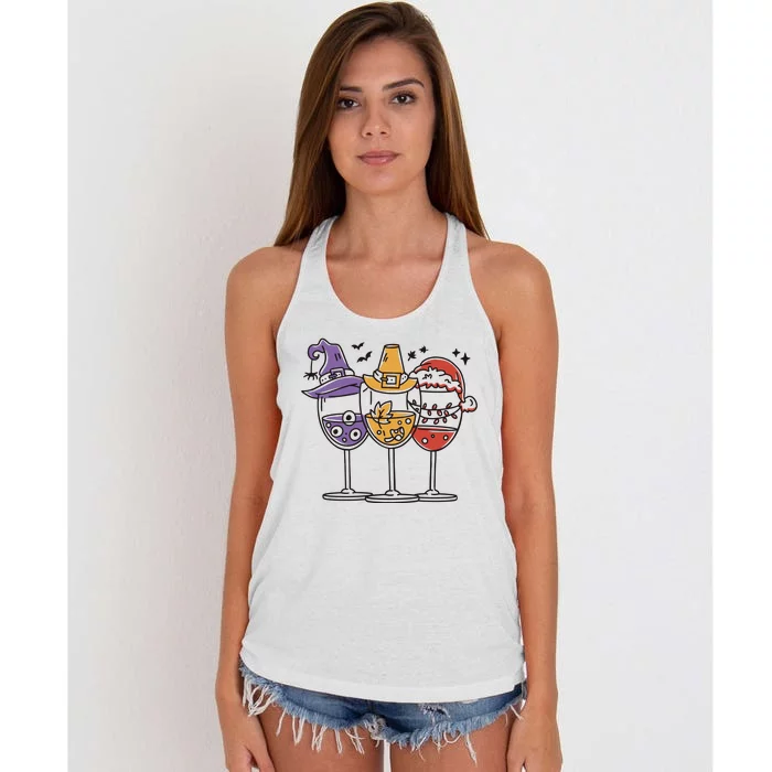 Holidays Wine Glasses Festive Women's Knotted Racerback Tank