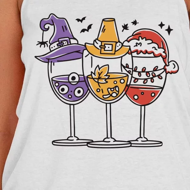 Holidays Wine Glasses Festive Women's Knotted Racerback Tank