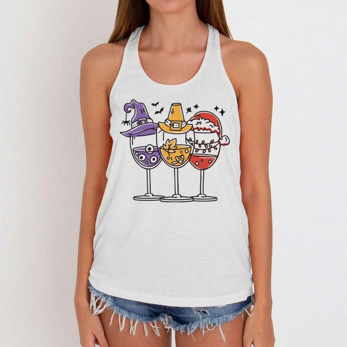 Holidays Wine Glasses Festive Women's Knotted Racerback Tank