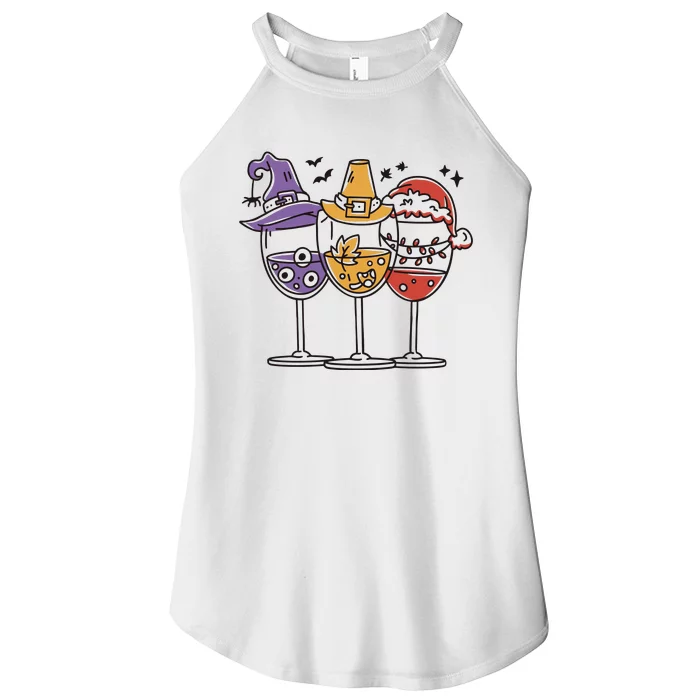 Holidays Wine Glasses Festive Women’s Perfect Tri Rocker Tank