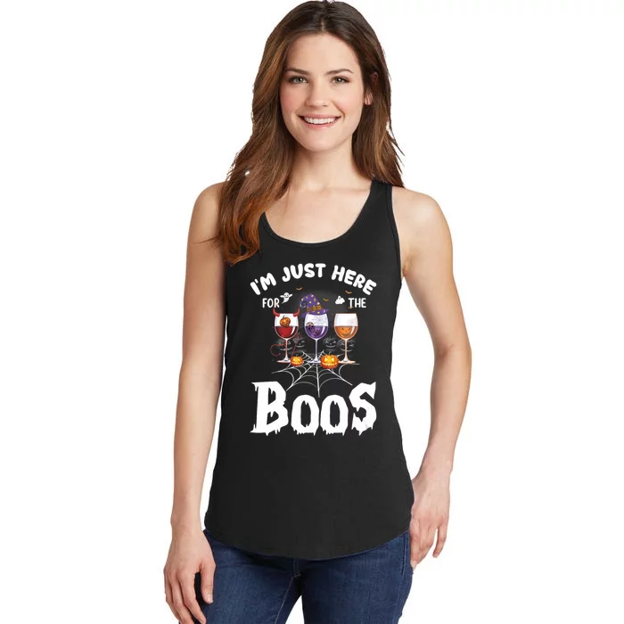 Halloween Wine Glasses Of Wine IM Just Here For The Boos Ladies Essential Tank