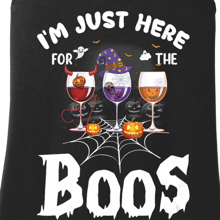 Halloween Wine Glasses Of Wine IM Just Here For The Boos Ladies Essential Tank