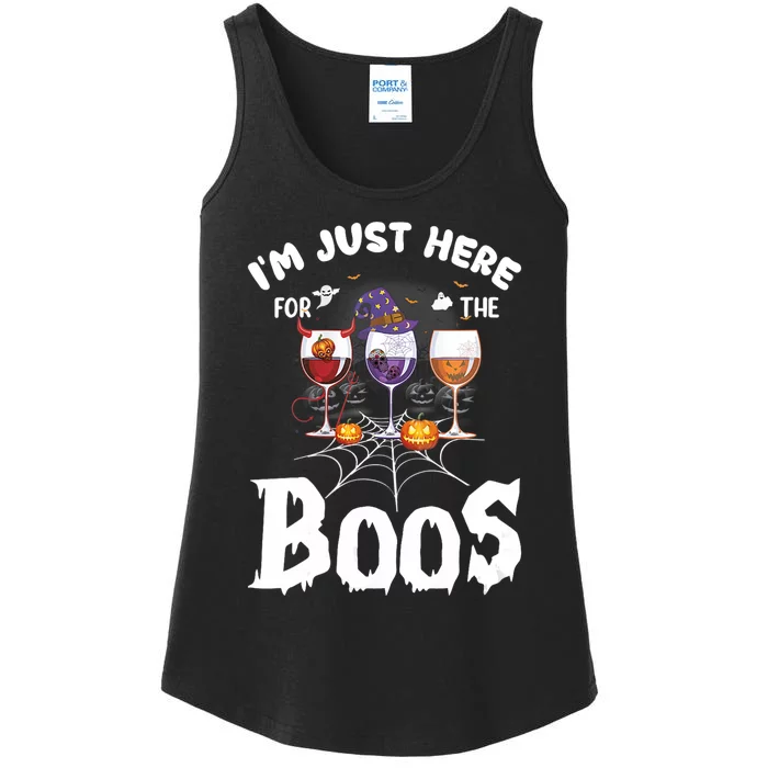 Halloween Wine Glasses Of Wine IM Just Here For The Boos Ladies Essential Tank