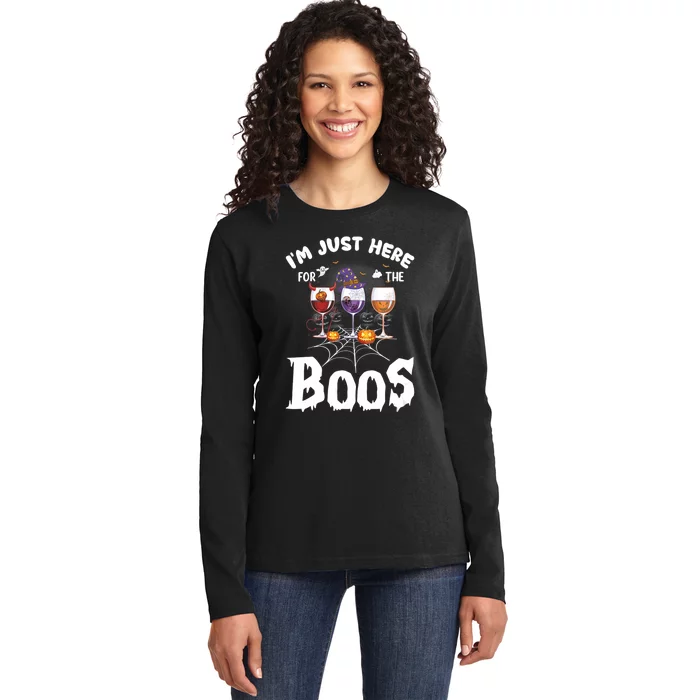 Halloween Wine Glasses Of Wine IM Just Here For The Boos Ladies Long Sleeve Shirt