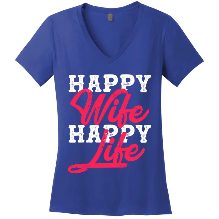 Happy Wife Happy Life Happy Wife Happy Life Gift Women's V-Neck T-Shirt