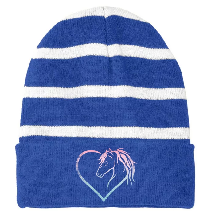 Heart With Horse Head For Horseback Riding Horse Funny Gift Striped Beanie with Solid Band