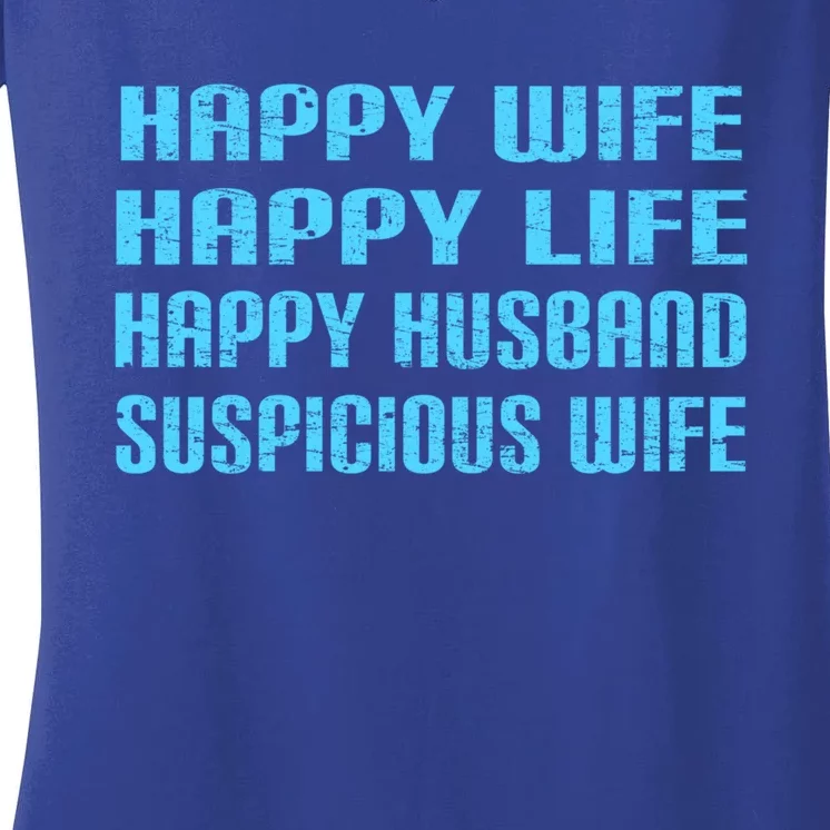 Happy Wife Happy Life Funny Wife Joke For Your Husband Meaningful Gift Women's V-Neck T-Shirt