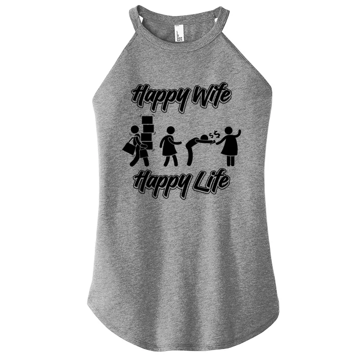 Happy Wife Happy Life – Wife Joke Funny Anniversary Wife Pun Cute Gift Women’s Perfect Tri Rocker Tank