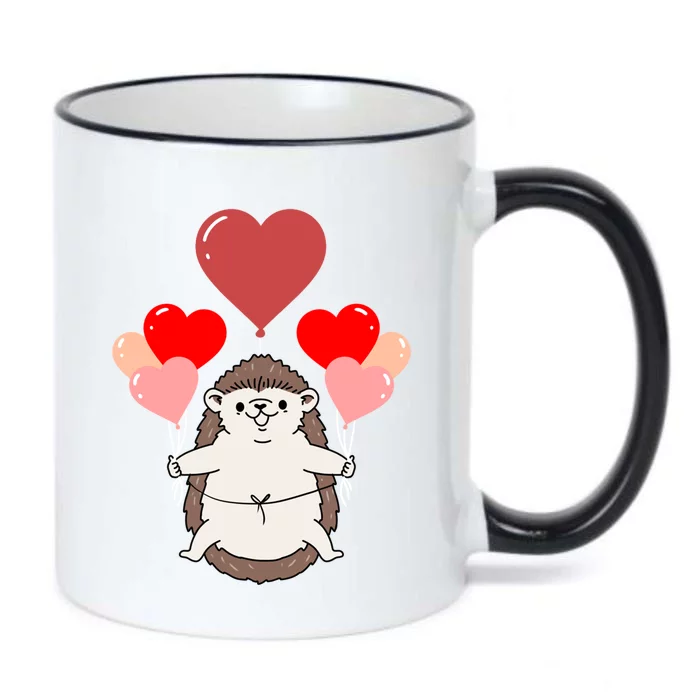 Hedgehog With Heart Balloons Valentines Day Hedgehog Gift Black Color Changing Mug