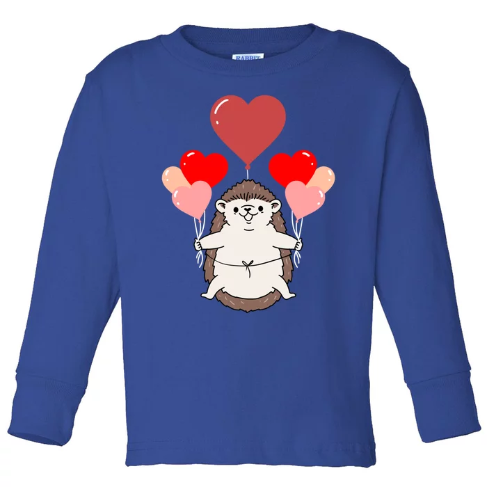 Hedgehog With Heart Balloons Valentines Day Hedgehog Gift Toddler Long Sleeve Shirt