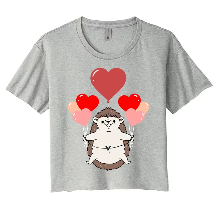 Hedgehog With Heart Balloons Valentines Day Hedgehog Gift Women's Crop Top Tee