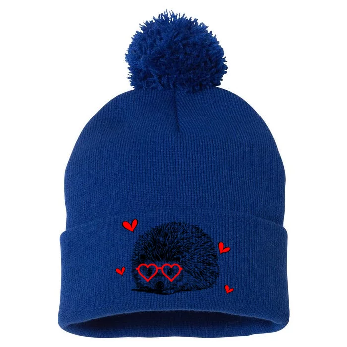 Hedgehog With Heart Glasses Valentines Day Hedgie Mom Cute Gift Pom Pom 12in Knit Beanie