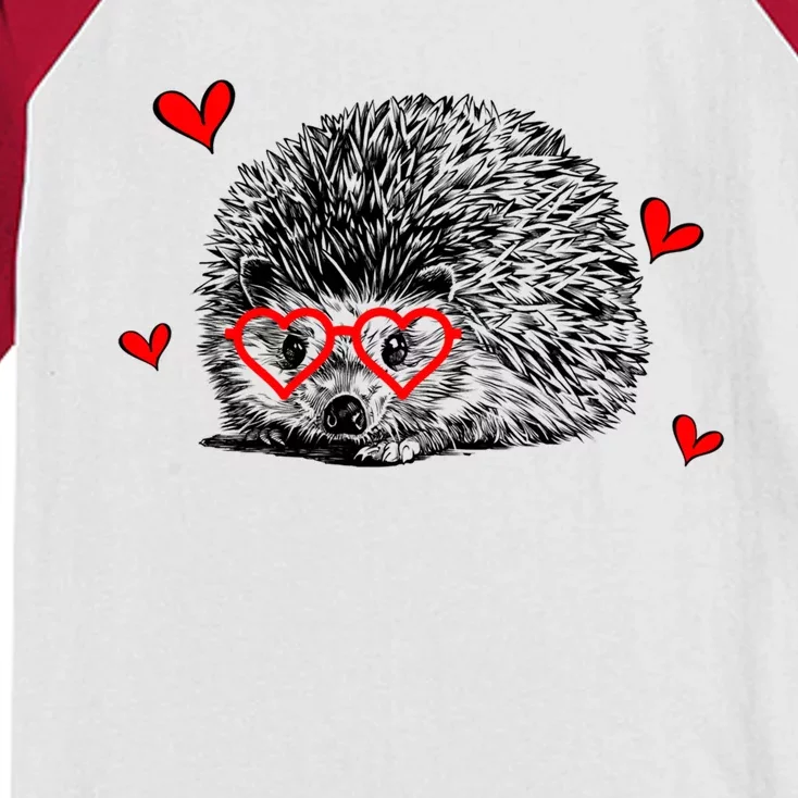 Hedgehog With Heart Glasses Valentines Day Hedgie Mom Cute Gift Kids Colorblock Raglan Jersey