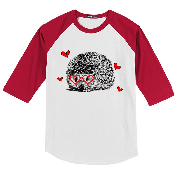 Hedgehog With Heart Glasses Valentines Day Hedgie Mom Cute Gift Kids Colorblock Raglan Jersey