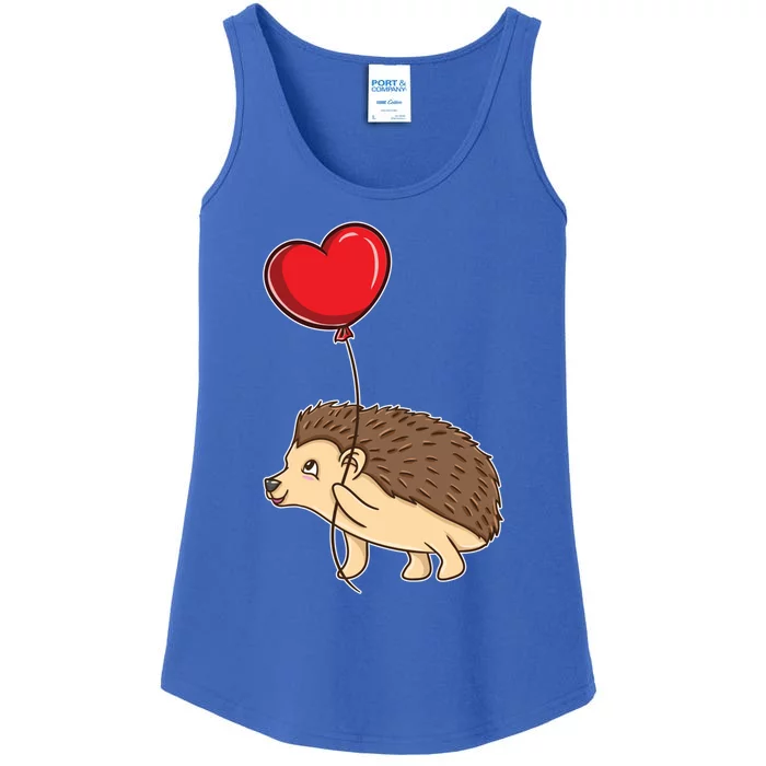 Hedgehog With Heart Balloon Valentines Day Gift Ladies Essential Tank