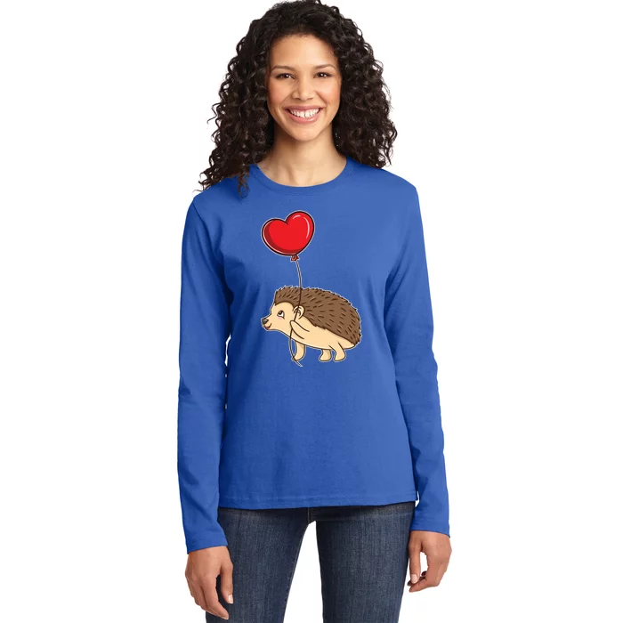 Hedgehog With Heart Balloon Valentines Day Gift Ladies Long Sleeve Shirt