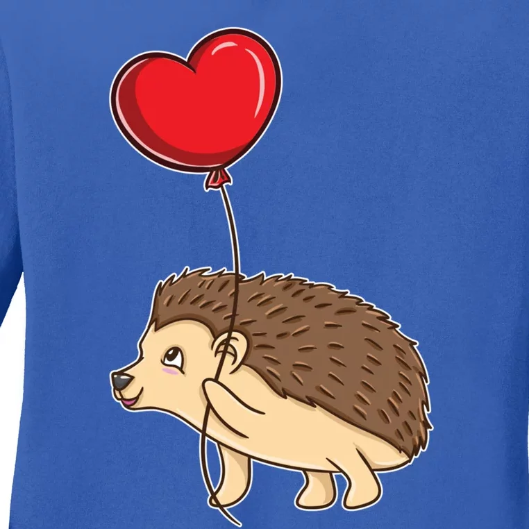 Hedgehog With Heart Balloon Valentines Day Gift Ladies Long Sleeve Shirt