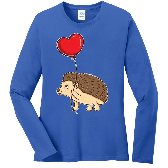 Hedgehog With Heart Balloon Valentines Day Gift Ladies Long Sleeve Shirt