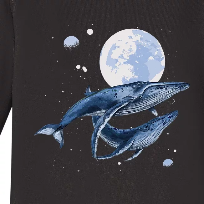 Humpback Whale In Space Funny Beluga Orca Blue Whale Baby Long Sleeve Bodysuit