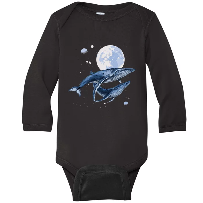 Humpback Whale In Space Funny Beluga Orca Blue Whale Baby Long Sleeve Bodysuit