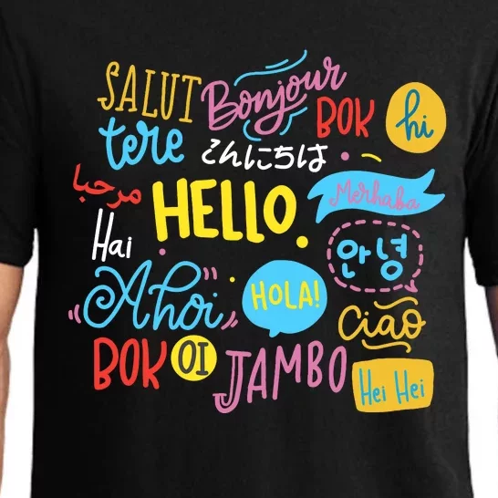 Hello Word In Different Languages Travel And Teacher Lover Pajama Set