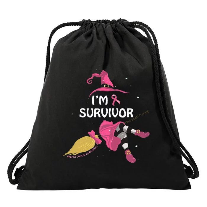 Halloween Witch I’M A Survivor Breast Cancer Ribbon Drawstring Bag