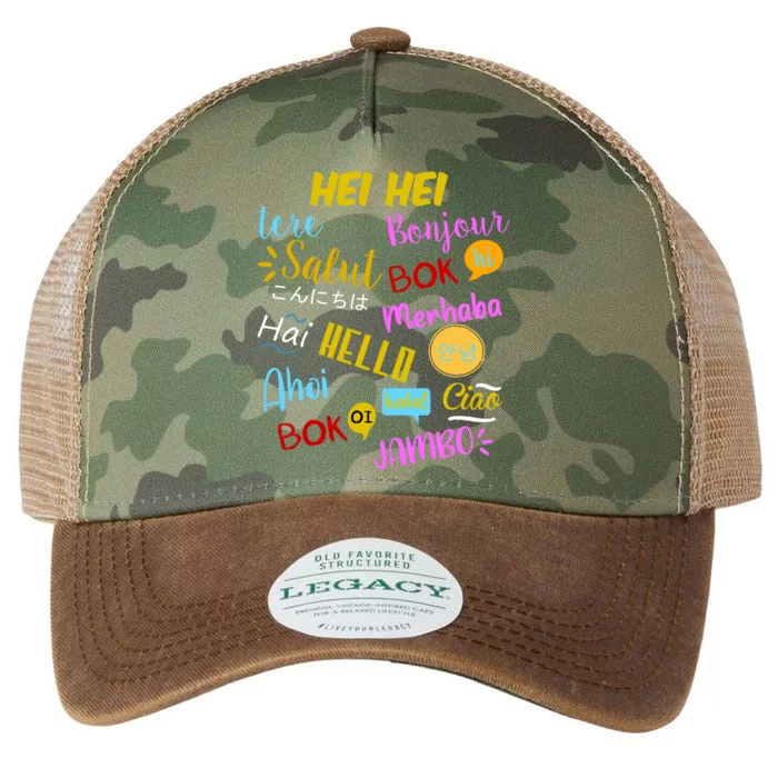 Hello Word In Different Languages Travel And Teacher Legacy Tie Dye Trucker Hat