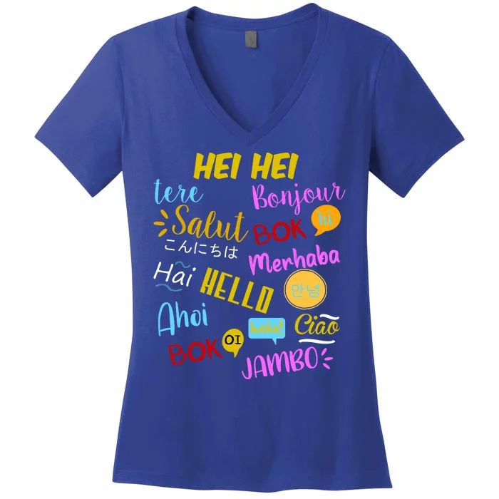 Hello Word In Different Languages Travel And Teacher Women's V-Neck T-Shirt