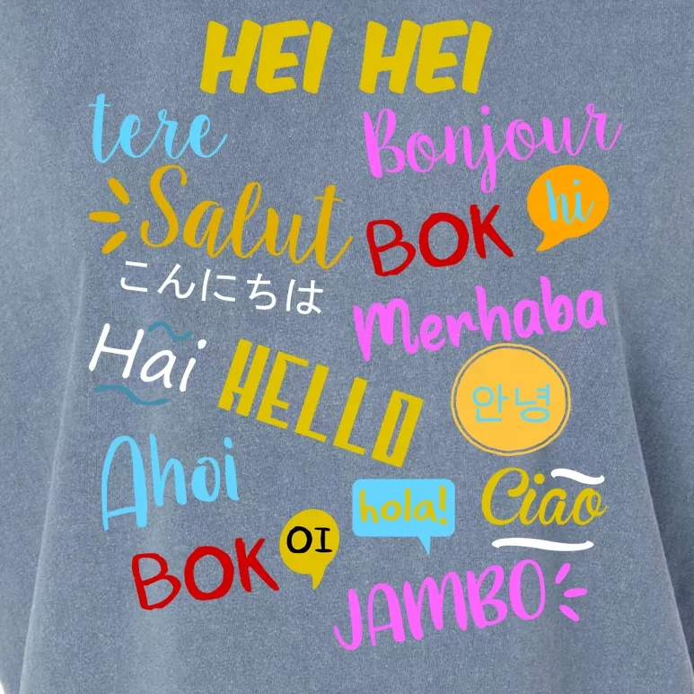 Hello Word In Different Languages Travel And Teacher Garment-Dyed Women's Muscle Tee