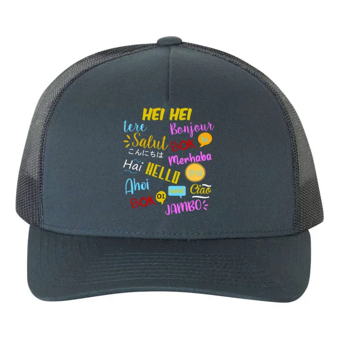 Hello Word In Different Languages Travel And Teacher Yupoong Adult 5-Panel Trucker Hat