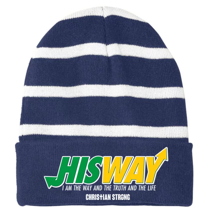 His Way I Am The Way The Truth And The Life Christian Strong Striped Beanie with Solid Band