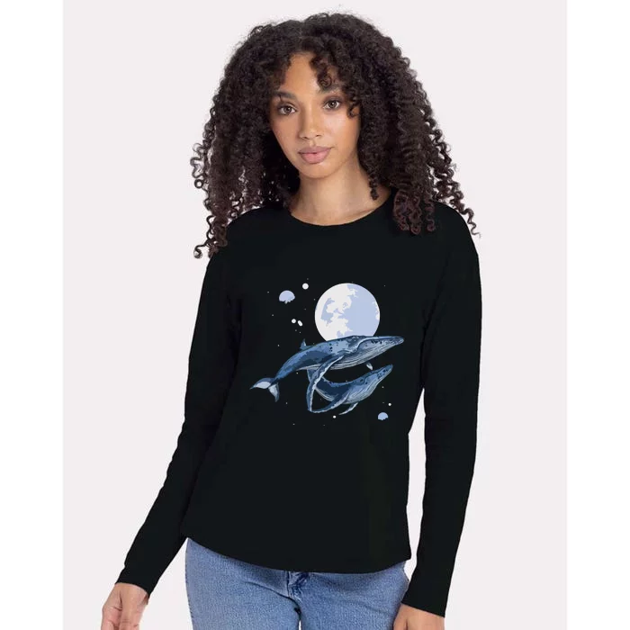 Humpback Whale In Space | Funny Beluga Orca Blue Whale Womens Cotton Relaxed Long Sleeve T-Shirt