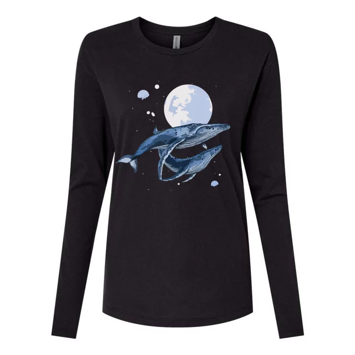 Humpback Whale In Space | Funny Beluga Orca Blue Whale Womens Cotton Relaxed Long Sleeve T-Shirt