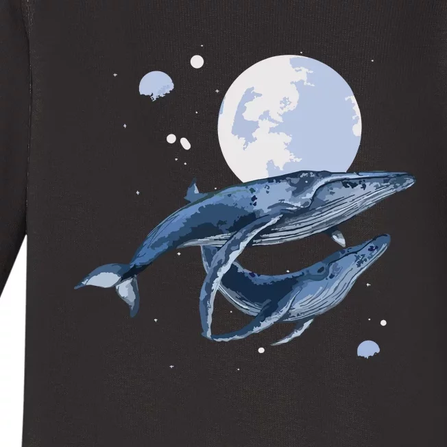 Humpback Whale In Space | Funny Beluga Orca Blue Whale Baby Long Sleeve Bodysuit