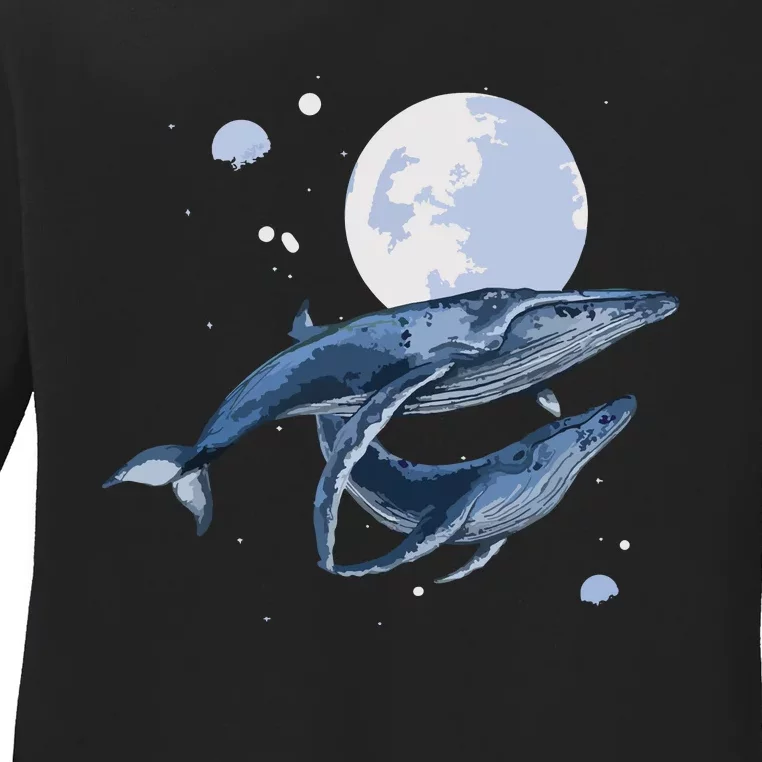 Humpback Whale In Space | Funny Beluga Orca Blue Whale Ladies Long Sleeve Shirt