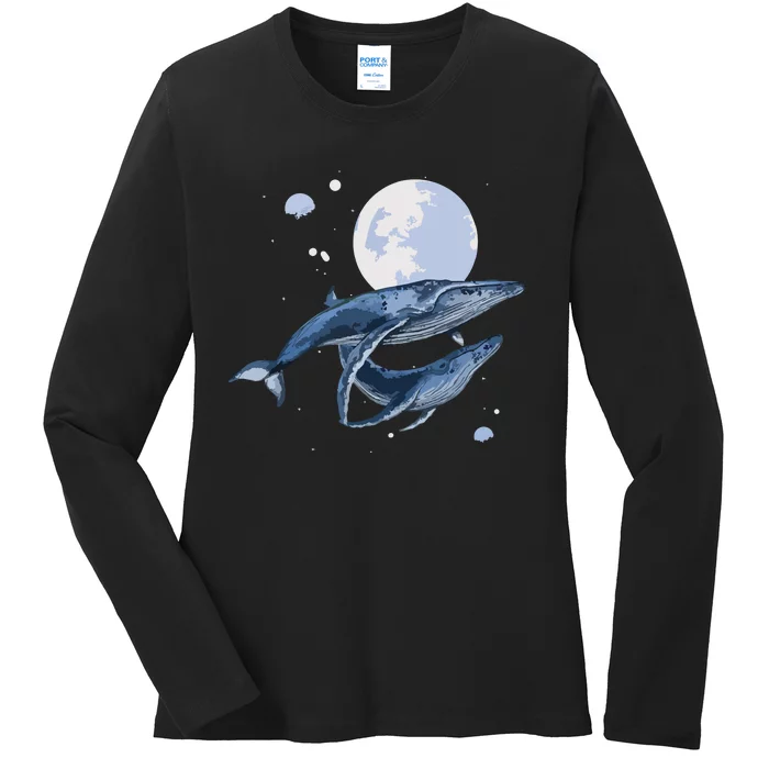 Humpback Whale In Space | Funny Beluga Orca Blue Whale Ladies Long Sleeve Shirt