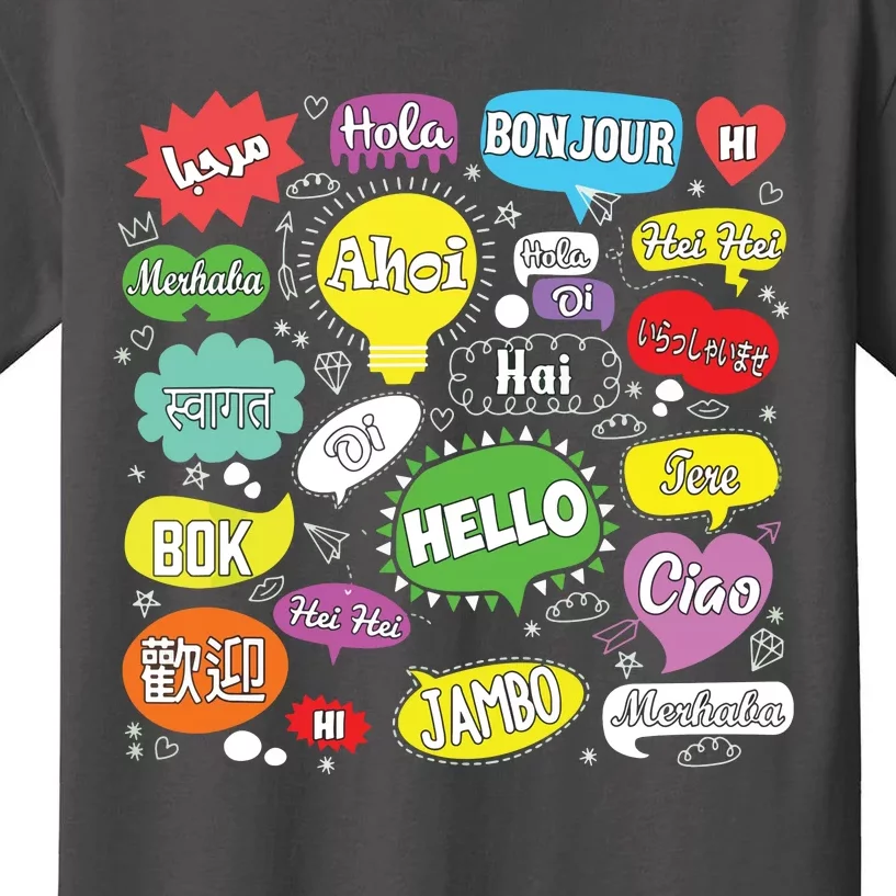 Hello Word In Different Languages Funny Teacher Language Kids T-Shirt