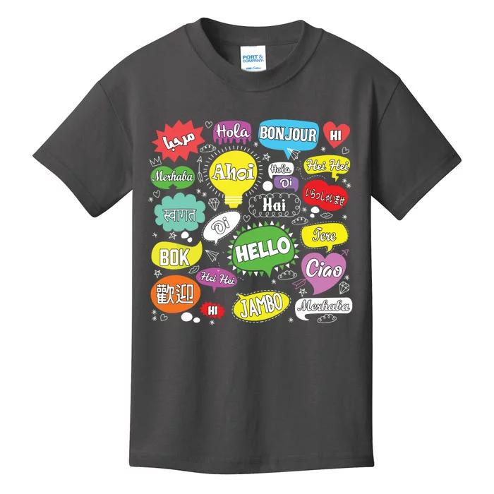 Hello Word In Different Languages Funny Teacher Language Kids T-Shirt