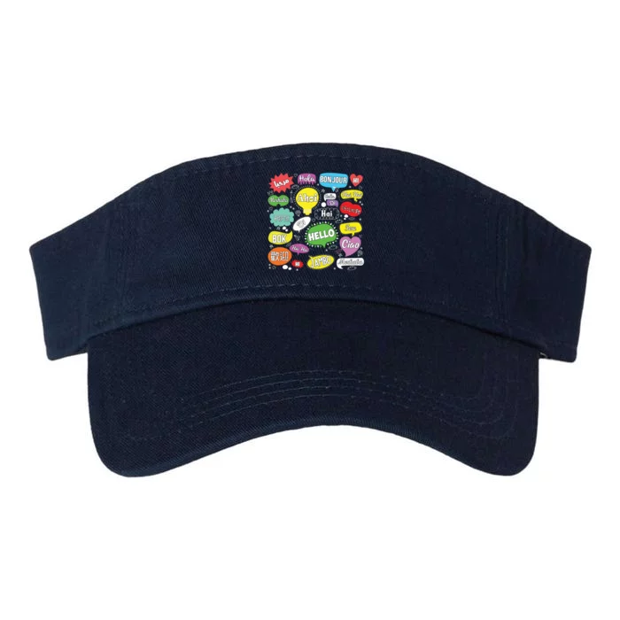 Hello Word In Different Languages Funny Teacher Language Valucap Bio-Washed Visor