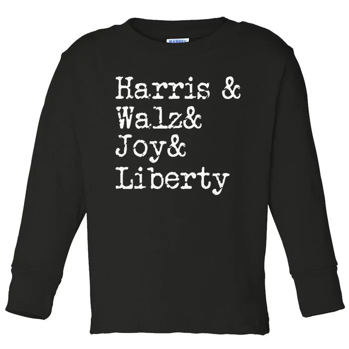 Harris Walz Joy Liberty Vote Kamala Harris President 2024 Toddler Long Sleeve Shirt