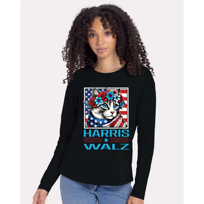 Harris Waltz Kamala Harris Tim Walz 2024 Vp Cat Ladies Flag Womens Cotton Relaxed Long Sleeve T-Shirt